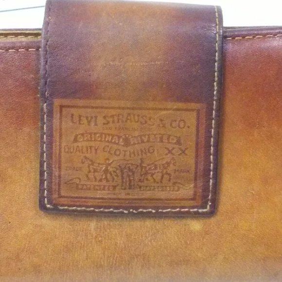 Vintage 70s-80s Levi Strauss & Co Leather Wallet Kiss-Lock Check/Bills Logo Tan - Picture 4 of 13